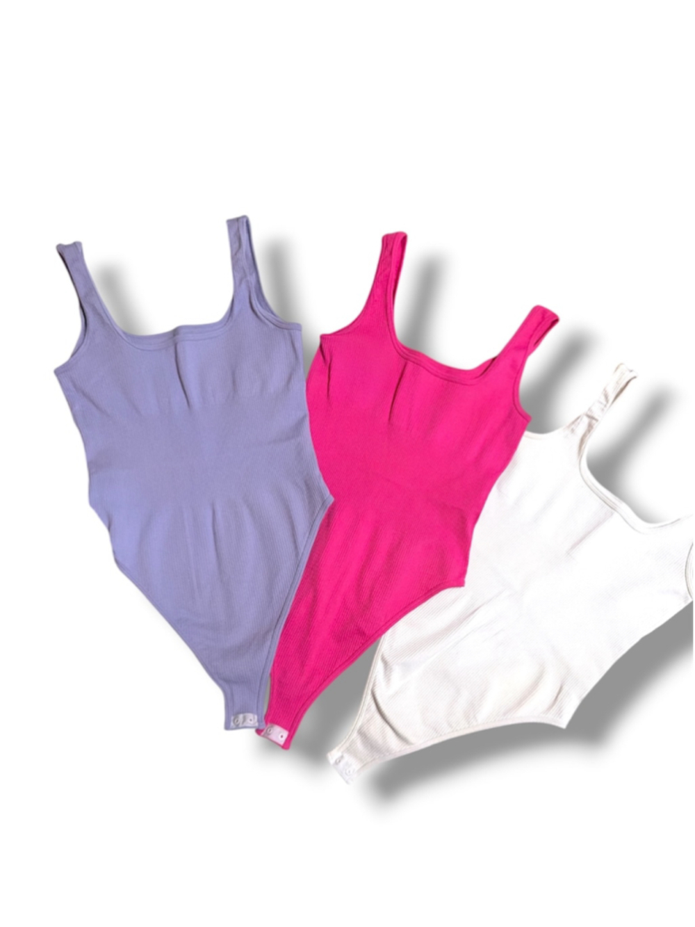 OQQ Women's 3 Piece Bodysuits Sexy Ribbed Bodysuit Set Size S Purple Pink White - Picture 3 of 4
